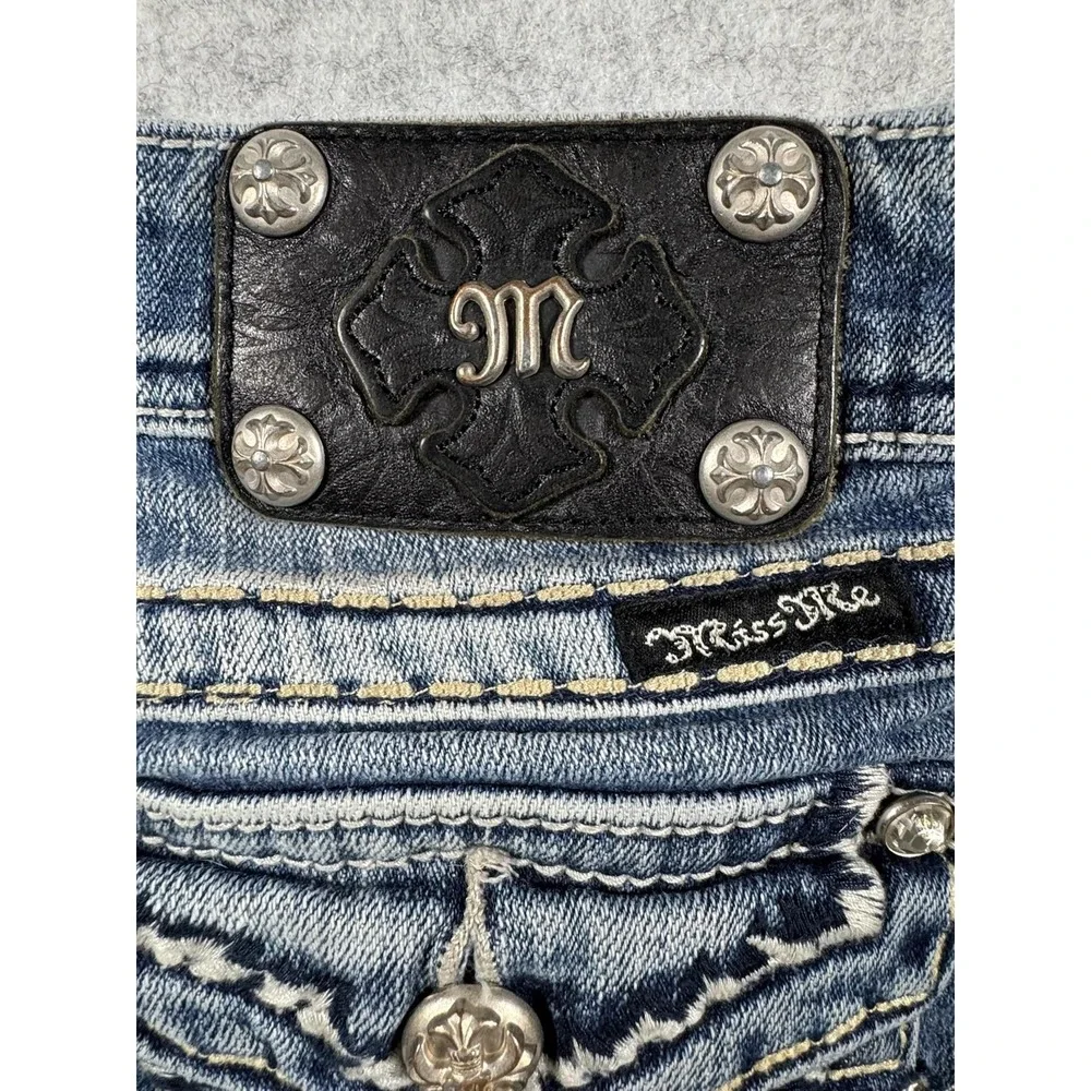 Miss Me Bootcut Jeans Womens 26 Blue Dark Wash Embroidered Rhinestone Denim - Picture 4 of 16